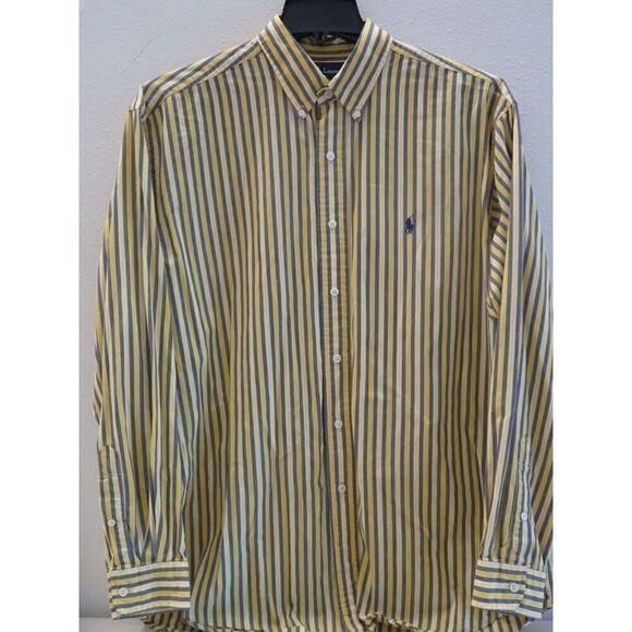 Ralph Lauren Men's Sz L Yellow/Blue Striped Blake Button Down L/S Shirt $110 - Picture 3 of 10